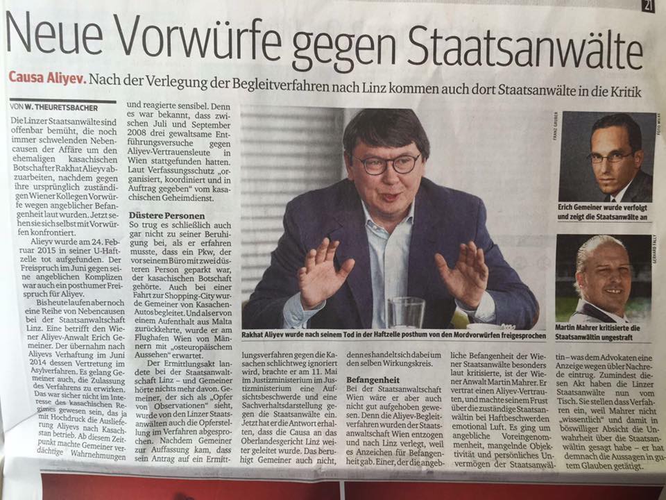 Kurier: Neue Vorwürfe gegen Staatsanwälte — Presseartikel Kanzlei Dr. Martin Mahrer
