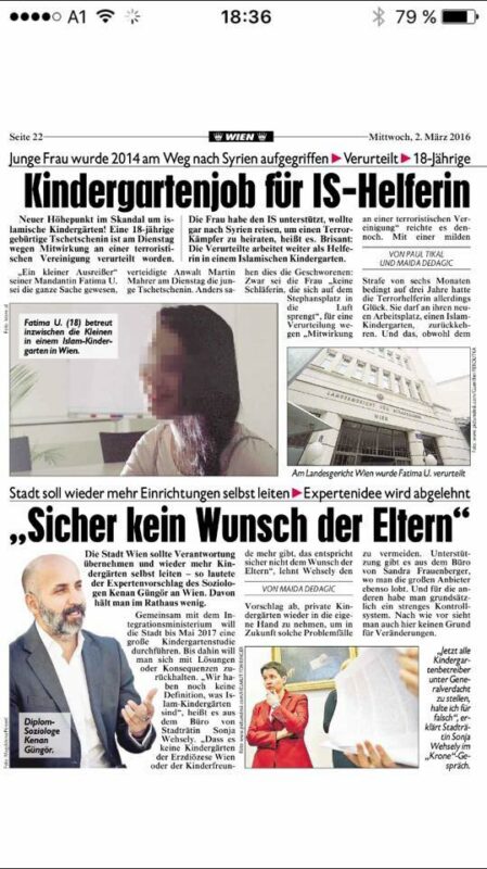 Heute: Kindergartenjob für IS-Helferin — Presseartikel Kanzlei Dr. Martin Mahrer