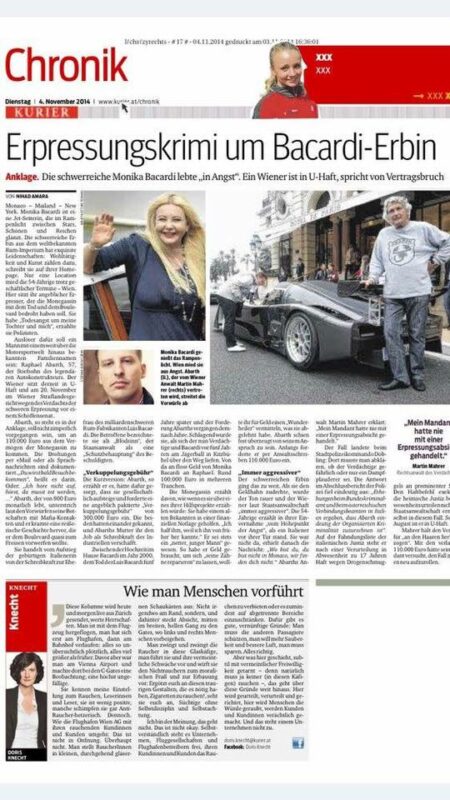 Kurier: Erpressungskrimi um Bacardi-Erbin — Presseartikel Kanzlei Dr. Martin Mahrer